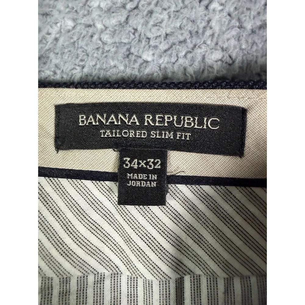Banana Republic Mens Preppy Tailored Fit Blue Geometric Dress Pants Size 34x32